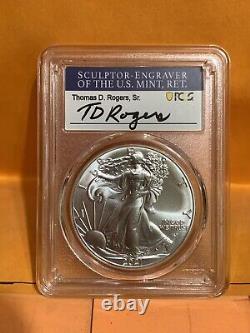 2021 Silver Eagle T-2 FDOI PCGS MS70, MINT ENGRAVER T. D. ROGERS