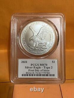 2021 Silver Eagle T-2 FDOI PCGS MS70, MINT ENGRAVER T. D. ROGERS