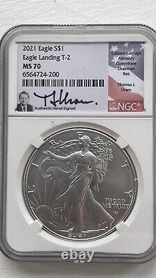 2021 Silver Eagle T-2 MS-70 Thomas Uram Signed RARE Only 400 Signed By T. Uram