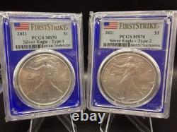 2021 Silver Eagle Type 1 and Type 2 MS70 First Strike Set