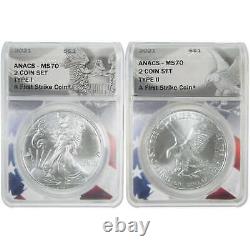 2021 Type 1&2 American Silver Eagle 2 Coin Set MS 70 ANACS SKUCPC9635