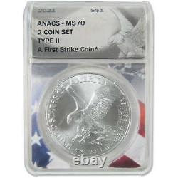 2021 Type 1&2 American Silver Eagle 2 Coin Set MS 70 ANACS SKUCPC9635