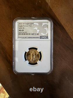 2021-W $10 Gold Eagle T-2 Unfinished Proof Dies NGC MS69 MINT ERROR