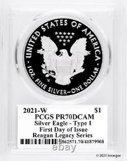 2021 (W) $1 Type 1 Silver American Eagle PCGS PR70 FDI Michael Reagan
