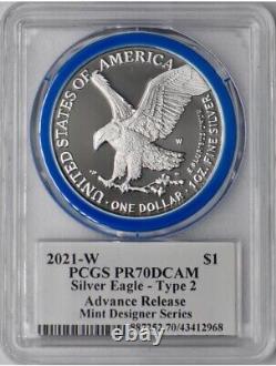 2021 W Advanced Release Silver Eagle-pcgs Pr70-mint Designer-type 2-damstra