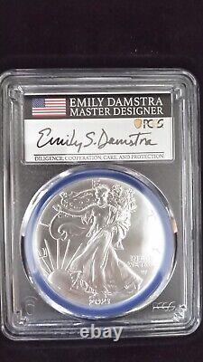 2021 W- American Silver Eagle- T2- PCGS- FS- Mint Engraver Series- Emily Damstra