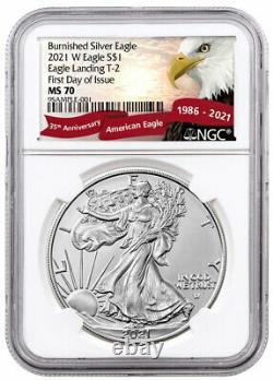 2021 W Burnished American Silver Eagle Type 2 NGC MS70 FDI Eagle Label