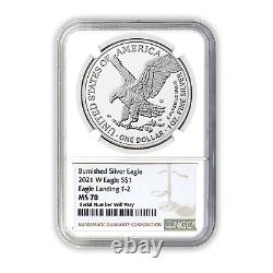2021 W Burnished Silver Eagle Double Sign Anna Cabral & Miles Standish NGC MS70