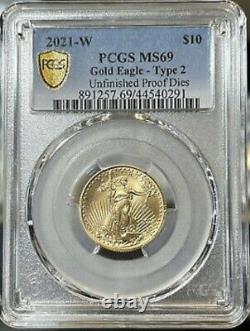 2021-W MINT ERROR $10 Gold Eagle Type 2 Unfinished Proof Dies PCGS MS69