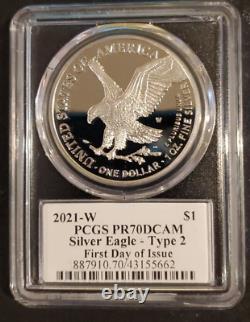 2021 W Pcgs Proof Pf70 Dcam Fdi Silver Eagle Emily Damstra Signed Flag Label $1