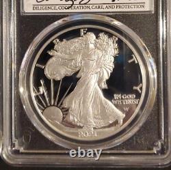 2021 W Pcgs Proof Pf70 Dcam Fdi Silver Eagle Emily Damstra Signed Flag Label $1