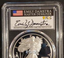 2021 W Pcgs Proof Pf70 Dcam Fdi Silver Eagle Emily Damstra Signed Flag Label $1