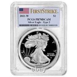 2021-W Proof $1 Type 2 American Silver Eagle PCGS PR70DCAM FS Flag Label