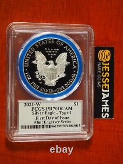 2021 W Proof Silver Eagle Pcgs Pr70 Dcam Fdi Mercanti Mint Engravers Series T1