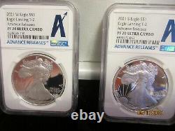 2021-W & S Mint Type 2 Silver Eagles NGC PF70UC Advance Releases With Nice Case