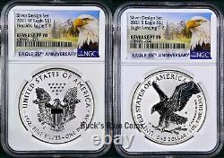 2021 W S NGC RP70 REVERSE PF70 SILVER EAGLE T1 & T2 DESIGNER 2pc SET