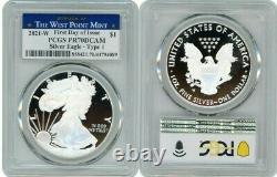 2021 W Silver American Eagle $1 Type 1 Pcgs Pr70dcam Fdoi West Point Mint