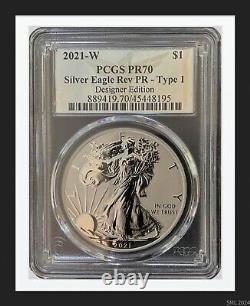 2021-W Silver American Eagle Proof FREE SHIPPING Last Year Of TYPE 1 PCGS PR70