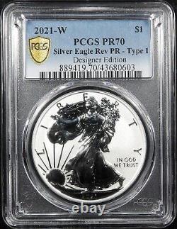 2021 W Silver Eagle Reverse Proof T-1 Designer Edition PCGS PR 70 PF Shield