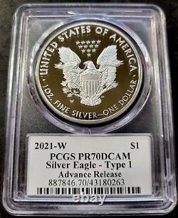 2021 W T1 Silver Eagle ADVANCE RELEASE DAMSTRA PR70 PCGS ULTRA RARE ERROR LABEL