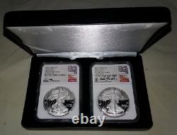 2021 W T-1 & T-2 Silver Eagle 2 Coin Set Both PF70 UC Mercanti & Gaudioso Signed