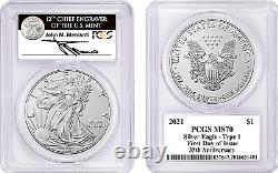 2021-mint State Silver Eagle-pcgs Ms70-fdoi-mercanti-type 1-35th Anniversary