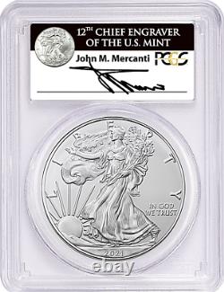 2021-mint State Silver Eagle-pcgs Ms70-fdoi-mercanti-type 1-35th Anniversary