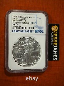 2021 (p) Silver Eagle Ngc Ms70 Er Emergency Issue Struck At Philadelphia Mint