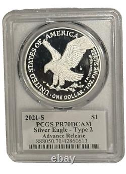 2021-s Pcgs Pr70dcam $1 Silver Eagle Type 2 Advance Release Emily Damstra