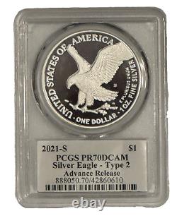 2021-s Pcgs Pr70dcam $1 Silver Eagle Type 2 Advance Release Emily Damstra