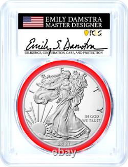 2021-(s) Type 2-emergency Issue Silver Eagle-pcgs Ms70-fdoi-emily Damstra Signed
