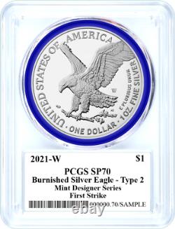 2021-w Mint Designer Burnished Silver Eagle-pcgs Sp70-type 2-emily Damstra