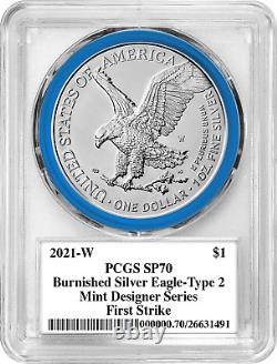 2021-w Mint Designer Burnished Silver Eagle-pcgs Sp70-type 2-emily Damstra