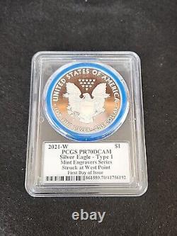 2021-w Mint Engraver Proof Silver Eagle-pcgs Pr70-fdoi-mercanti-type 1-pop 304