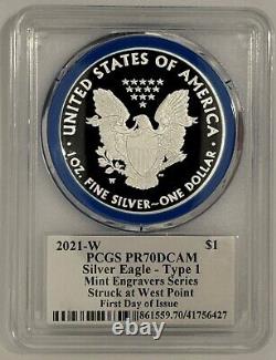 2021-w Pcgs Pr70dcam Silver Eagle Type 1 Mint Engraver Series Fdoi Mercanti