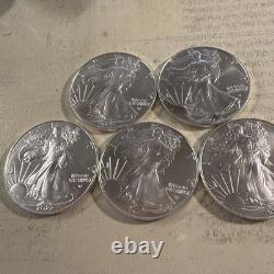 2022 1 oz American Silver Eagle Coin BU Lot Of 5 Coins