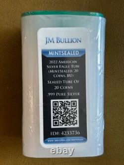 2022 American Silver Eagle JM Bullion MintSealed Tube, 20 Coins. 999 Pure Silver