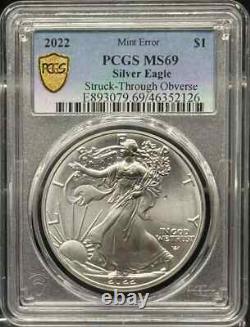 2022 American Silver Eagle, Strike Through PCGS MS-69 Mint Error