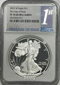 2022 W $1 Ngc Pf70 Ultra Cameo Proof Silver Eagle First Day Of Issue Fdoi