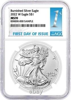 2022-W American Eagle One Ounce Silver Burnished NGC MS 70 1st Day, In Stock