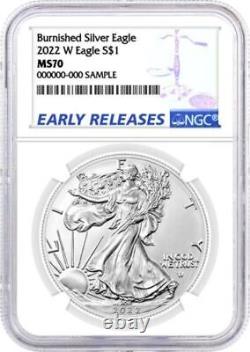 2022-W American Eagle One Ounce Silver Burnished NGC MS 70 w Box & COA