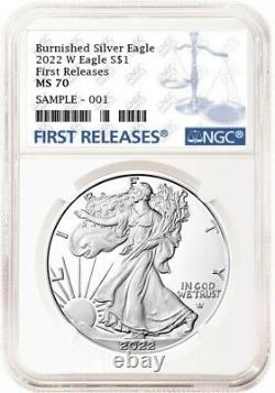 2022 W BURNISHED SILVER EAGLE, NGC MS70 FIRST RELEASES, with OGP & COA, FR LABEL