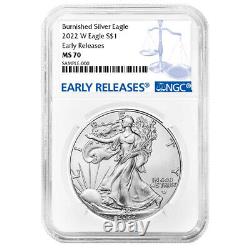 2022-W Burnished $1 American Silver Eagle NGC MS70 ER Blue Label
