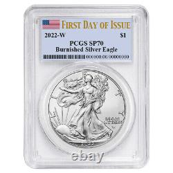 2022-W Burnished $1 American Silver Eagle PCGS SP70 FDOI Flag Label