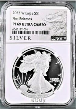2022 W PROOF SILVER EAGLE, NGC PF69UC FIRST RELEASES, ALS LABEL, with OGP, IN HAND