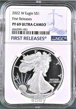 2022 W PROOF SILVER EAGLE, NGC PF69UC FIRST RELEASES, FR LABEL, with OGP IN HAND