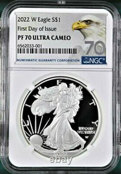 2022 W Proof Silver Eagle, Ngc Pf70uc First Day Of Issue, Silver Eagle 70 Label