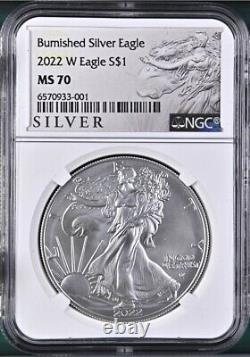 2022 w burnished american silver eagle, ngc ms70, als label, in hand
