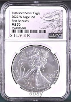 2022 w burnished silver eagle, ngc ms70 first releases, als label, in hand