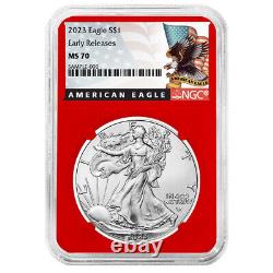 2023 $1 American Silver Eagle 3pc Set NGC MS70 ER Black Label Red White Blue